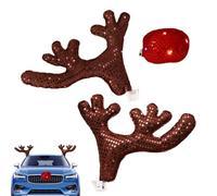 Reindeer Car Decoration, Illuminated Antlers Set with Red Nose, Vehicle Holiday Dress, Front Window Christmas Lights, Festive Car Costume for Trucks and SUVs, Decorative LED Car Decoration