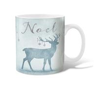 Reindeer Ceramic Coffee Mug, Christmas Fanciful Snowflake Noel Christmas Light Blue Novelty Hot Chocolate Mug with Handle Gift for Friendship Family Colleague Staff Sweetheart Teachers 15 Oz