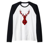 Reindeer Christmas Buffalo Plaid Deer Holiday Raglan Baseball Tee