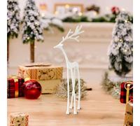 Reindeer Christmas Decorations, Christmas Ornaments For The Home, Ornaments For Living Room Bedroom Office, Imitation Metal Reindeers Ornaments, Xmas Tabletop Ornaments (07-White, 22cm)