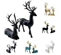 Reindeer Christmas Decorations,Gold Reindeer Ornaments,A Pair of Elk Statues Decor,Standing and Sitting Deer Figurine, Nordic European Style Table Craft for Home Living Room and Office Decor