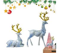 Reindeer Christmas Ornaments For The Home - Stag Ornament | Gold Ornaments For Christmas | Gold Christmas Decorations | Sitting Standing Reindeer Sculpture Light Ornaments Set Of 2 For Table Room