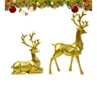 Reindeer Christmas Ornaments For The Home - Stag Ornament | Gold Ornaments For Christmas | Gold Christmas Decorations | Sitting Standing Reindeer Sculpture Light Ornaments Set Of 2 For Table Room