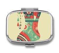 Reindeer Christmas Stocking Pill Box Cute Square Pill Case Portable Medicine Tablet Vitamin Holder Organizer for Purse Pocket