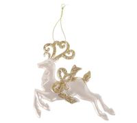 Reindeer Christmas Tree Hanging Ornament with Gold Glitter White Plastic