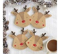 Reindeer Coaster Set, Set of 4 wood Coasters for Christmas Entertaining