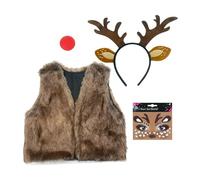 Reindeer Cosplay Set - All Day Outfit, Reindeer Wood Headband, Face Art Kit, Holiday Themed Costume | For Birthday, Halloween Cosplay Event, Party