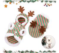 Reindeer Costume Hoodie - Red & Green Striped Dog & Cat Xmas Jumpers - Funny Pet Clothes for Small Dogs & Cats