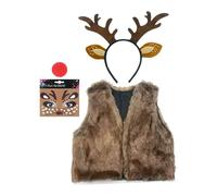 Reindeer Costume Set - Festive Cute Christmas Deer Outfit, Vest with Red Nose and Headband, Polyester | Holiday Cosplay Costume for Adults, Students, Girlfriend, Halloween, Birthday, Party