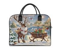 Reindeer Delivering Christmas Presents Laptop Tote Bag Casual Travel Handbag Multi Pocket Shoulder Bags for Work Travel
