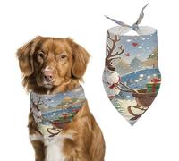 Reindeer Delivering Dog Bandana Adjustable Pet Scarf Soft Washable Polyester Triangle Bib Lightweight Breathable Pet Bib for Dogs Cats Puppies Suitable for Holiday Birthday