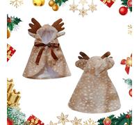Reindeer Dog Cape - Fluffy Christmas Clothes for Pets, Warm Elk Cape Costume M Size (Neck 20cm) Festive Gift for Cats & Small Dogs