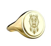 reindeer dreamcatcher signet ring| wild animal jewelry| oval engraved stag and feathers nature spiritual gift jewelry| 925 sterling silver gold plated |LK_PDR_00627_9