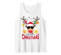Reindeer Drinking Beer Merry Christmas Funny Reinbeer Tank Top