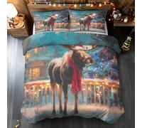 Reindeer Duvet Cover Emperor, Santa Hat Bedding Set 3 Piece Soft Microfiber Quilt Cover Reversible Duvet Sets with 2 Pillows Zipper Closure L-44
