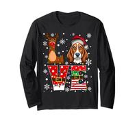 Reindeer ELF Santa Hat Love Basset Hound Dog Xmas Long Sleeve T-Shirt