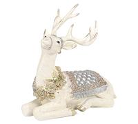 Reindeer-Figurine Christmas-Decorations Sitting Deer Statue - Cream and Gold Collectible Table Desk Decor 10.6L x 4.5W x 9.5H inch Neman House Studio