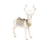 Reindeer-Figurine Christmas-Decorations Standing Deer Statue - Cream and Gold Collectible Table Desk Decor 12L x 5.5W x 15.7H inch Neman House Studio