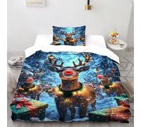 Reindeer Gifts Bedding Set 3D Digital Printing Christmas Theme Duvet Cover Set 2 Pieces Chic Breathable for Boys & Girls Bed Set Pillowcase Single（135x200cm）