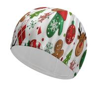 Reindeer Gingerbread Man Pattern Swim Cap - Waterproof Swimming Cap with Long Hair, Unisex Adult Swim Hat for Pool/Surfing