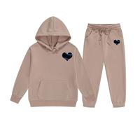 Reindeer Girls' Hoodie Set Children's Two Piece Set Medium and Small Children's Solid Color Long Sleeved Hoodie and Sweatpants Khaki