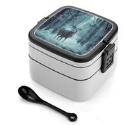 Reindeer in A Blizzard Lunch Box Stackable Bento Box Double Layer Leak-Proof Lunch Container with Cutlery Set