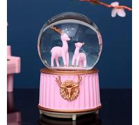 Reindeer Luminous Music Box Snow Globe Rotating Musical Crystal Ball Automatic Snowfall Elk Snow Globes Exquisite Desktop Ornament for Christmas Birthday Party Gifts