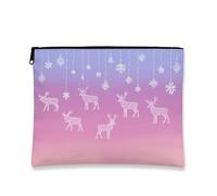 Reindeer Makeup Bag, Winter Wonderland Pattern Cosmetic Travel Pouch for Women, Portable Small Canvas Zipper Organizer, Holiday Skincare Toiletry Bag, Peach, 7x9 Inch, Reindeer