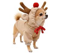 Reindeer Moose Pet Hoodie - Soft Plush Costume Outerwear Layer, Adorable Antler Ear Jacket, Adjustable Winter Animal Apparel | Lightweight Construction with Comfortable Hood Shape for Birthday Party C