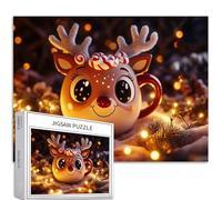 Reindeer Mug 1000 Piece Jigsaw Puzzles for Adults Cartoon Christmas Atmosphere Art Jigsaw Puzzle Colorful DIY Puzzles for Home Decoration Gifts Family Puzzle Perfect for Game Nights 70×50 cm