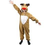Reindeer One Piece Costume Childrens Christmas Fancy Dress - Small - Kids One-Piece Jumpsuit Xmas Outfit - All-In-One Rudolph Costume - Rudolf The Red Nosed Reindeer Santa's Helper