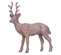 Reindeer Ornament Glittery Rose Gold Silver or White Standing Stag Statue Christmas Decoration 17cm (Rose Gold)