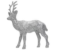 Reindeer Ornament Glittery Rose Gold Silver or White Standing Stag Statue Christmas Decoration 17cm (Silver)