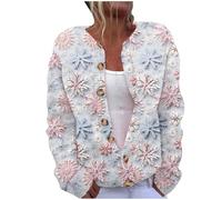 Reindeer Print Long Sleeve Lightweight Comfy Chunky Cardigan Open Front Button Down V Neck Ribbed Knit Sweater with Pocket
