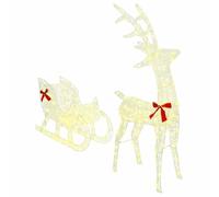 Reindeer Pull Sledge Acrylic with 200 Warm White LEDs 70 x 26 x 130 cm, Weatherproof, USB Powered, with Red Arch, Christmas Decoration for Living Room and Protected Outdoor Areas