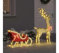 Reindeer Pull Sleigh Made of Fabric with Warm White 200 LED Lights, 151 x 28 x 128.5 cm, Weatherproof for Christmas Decoration in the Living Room and Protected Outdoor Area, Festive Red Accents