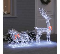 Reindeer Pulls Sleigh Cool White with 200 LEDs 70 x 26 x 130 cm Acrylic Christmas Decoration with Red Arch for Living Room, Indoor and Protected Outdoor, USB Power Supply