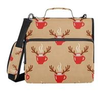 Reindeer Red Mug Winter 1.5-Inch 3-Ringing Binder Zipper with Shoulder Strap & Handle Laege Capacity Document Binder Organizer for School