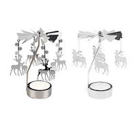 Reindeer Rotating Tea Light Candle Holder - Pack of 2 Spinning Carousel Candle Holders for Christmas Decorations