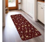 Reindeer Runner Rug, Christmas Festive Snowflakes Stars Christmas Burgundy Low Pile Sponge Carpets Fade Resistant Home Aesthetic for Kitchen Bedside Entryway Hallway Decor 2x5 Ft
