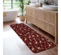 Reindeer Runner Rug, Christmas Festive Snowflakes Stars Christmas Burgundy Non-Slip Soft Rectangle Carpet Stain Resistant for Kitchen Laundry Room Doorway Entryway Decor 2x6 Ft