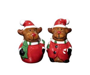 Reindeer Salt and Pepper Shakers Ceramic Xmas Novelty Rudolph Kitchen Table Pots