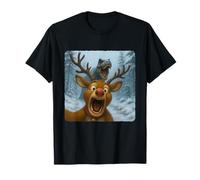 Reindeer Selfie T-Rex Dinosaur Chase Funny Humor T-Shirt