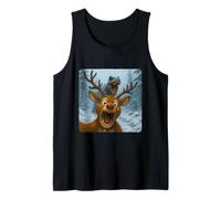 Reindeer Selfie T-Rex Dinosaur Chase Funny Humor Tank Top