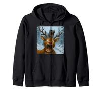 Reindeer Selfie T-Rex Dinosaur Chase Funny Humor Zip Hoodie