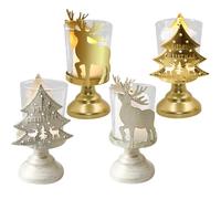 Reindeer Shadow Candle Holders 4Pcs, Vintage Metal Christmas Pillar Candle Holders, Perfect Table Centrepiece for Mantle, Fireplace, and Holiday Decor