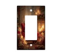 Reindeer Single Rocker Light Switch Cover, Christmas Cozy Presents Candle Xmas Red Plastic Standard Size Decorative Wall Plates for New Apartment Home Bedroom Office Decor