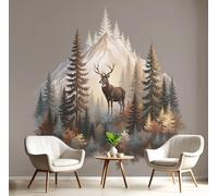 Reindeer Snow Mountains Forest Wallpaper Mural Minimalist Landscape Photo Wallpaper Nature 3D Wall Mural 400X280Cm Rusty Brown Art Print Decoration Poster Picture For Living Room Bedroom Tv Backdrop