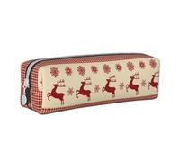 Reindeer Snowflake Christmas Border Pencil Case Leather Simple Zipper Pencil Bag, Color 4, 21 x 5 x 5.5 cm