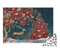 Reindeer Standing on The Snowy Field, Golden Flowers 1000pcs (75x50cm) Erwachsenenpuzzle - Erwachsenenpuzzle DIY-Puzzlespielzeug